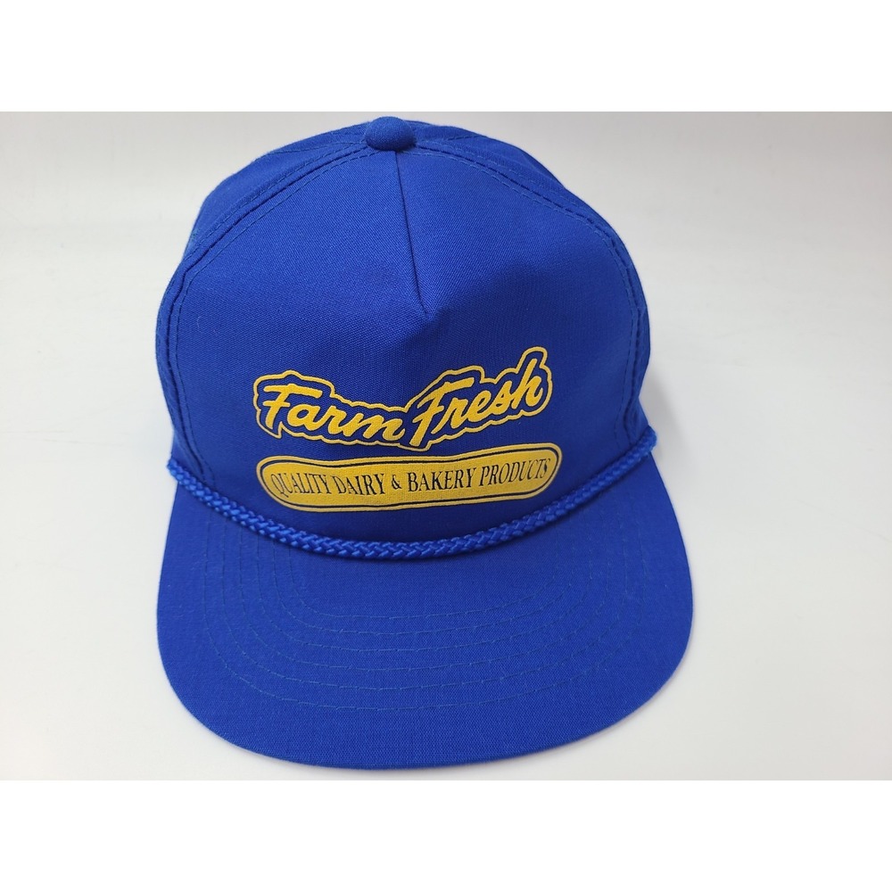 Vintage Farm Fresh Quality Dairy & Bakery Products Rope Snapback‎ Hat Cap Blue